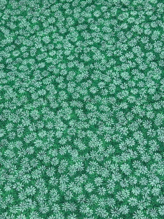 Greenish fabric with white small flowers VINTAGE QUILTING FABRIC