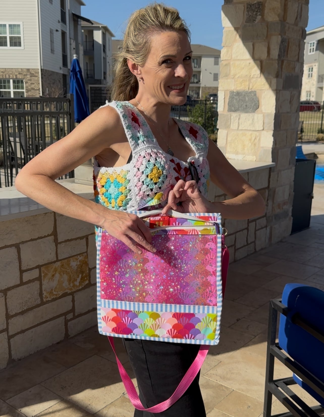 Large Project Bag Tula Pink Fans and Stars Crossbody