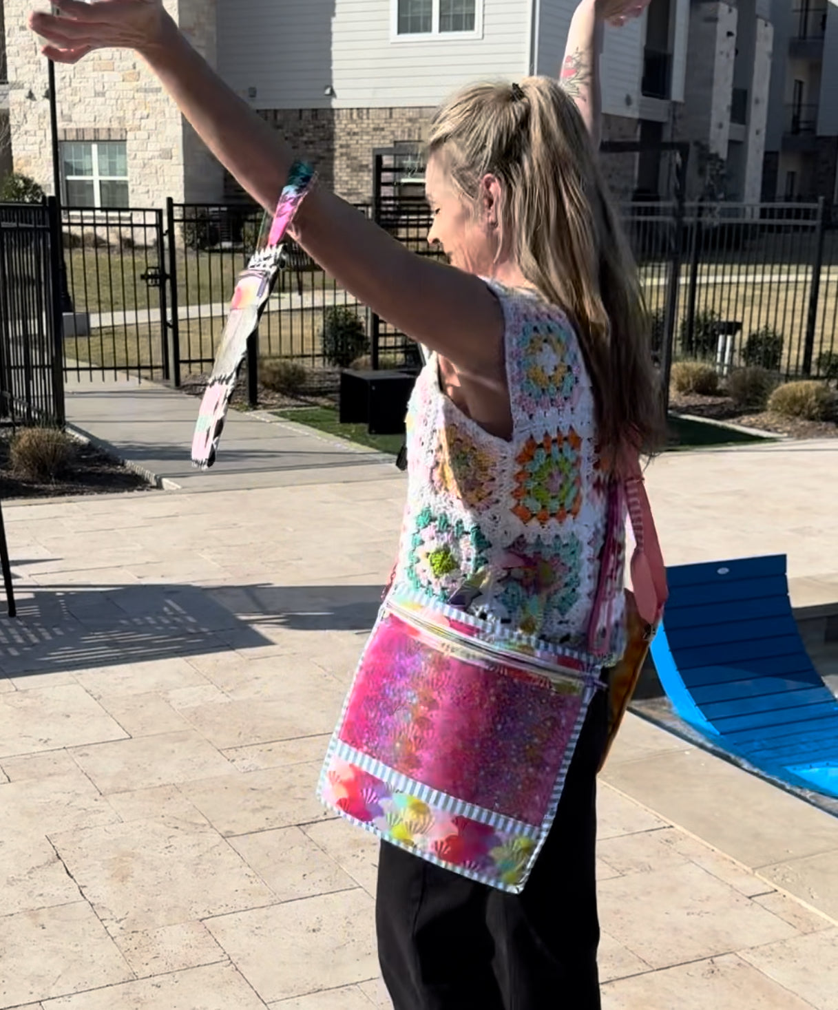 Large Project Bag Tula Pink Fans and Stars Crossbody