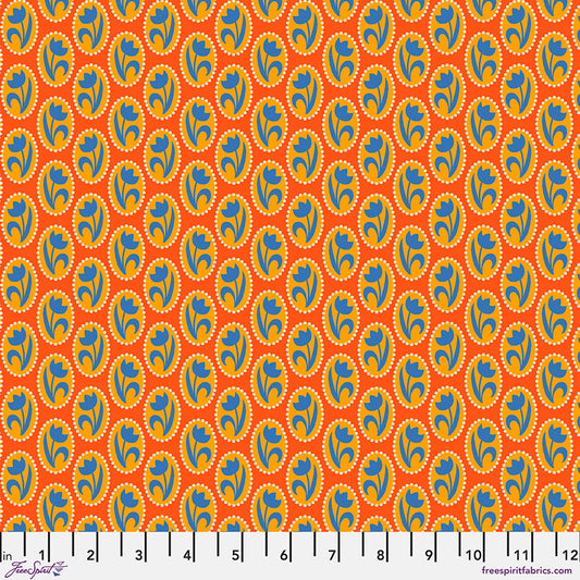 Cameo ORANGE Red Flower Dance by Jane Sassaman Fabric Sold by the Half Yard