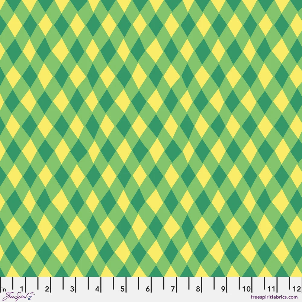 Diamonds Green Check Flower Dance by Jane Sassaman Fabric Sold by the Half Yard