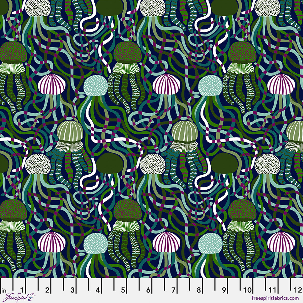 Abyss Green Rising Tide by Monika Forsberg Fabric Sold by the Half Yard