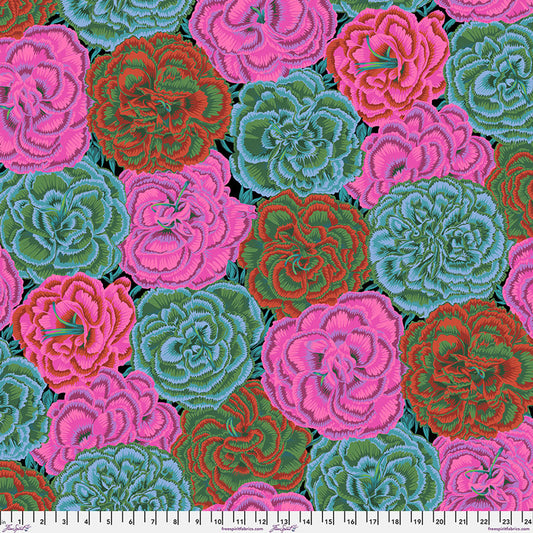 Picotee Carnations DARK by Philip Jacobs for Kaffe Fassett Collective Sold by the Half Yard