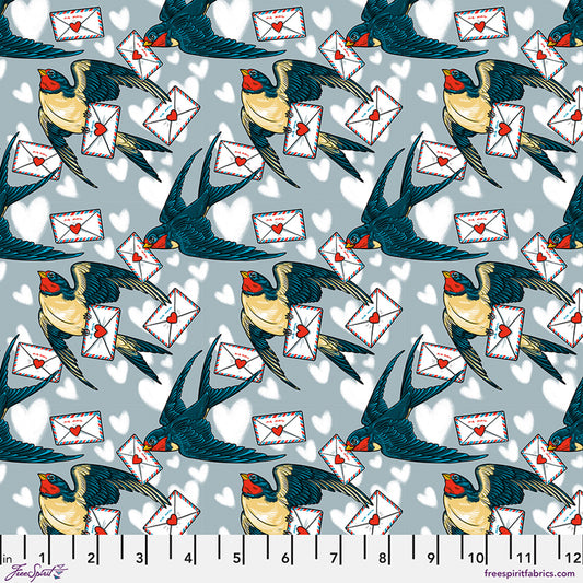 *PRE-ORDER Air Mail - BLUE Love Letters by Club Hauer for Free Spirit Fabric PWRH128.BLUE