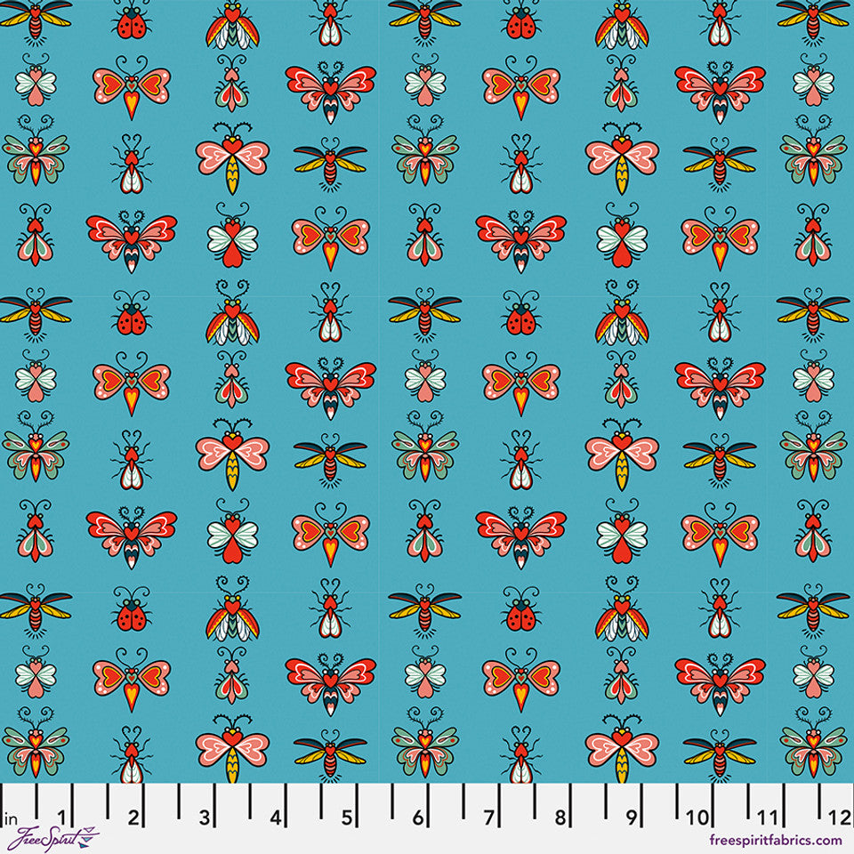 *PRE-ORDER Love Bugs - Teal Love Letters by Club Hauer for Free Spirit Fabric PWRH129.TEAL
