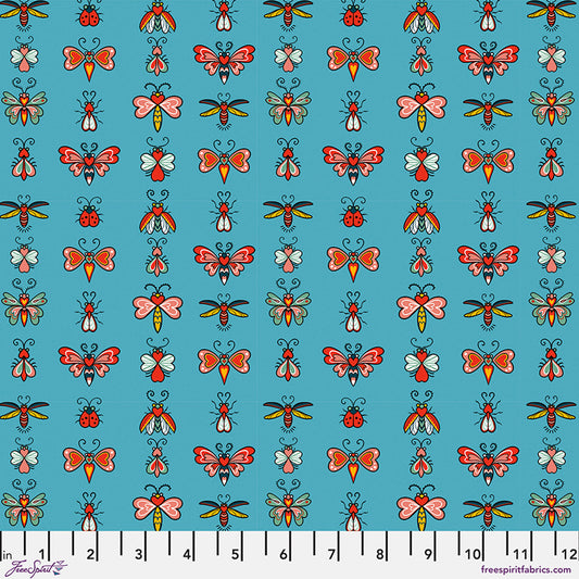 *PRE-ORDER Love Bugs - Teal Love Letters by Club Hauer for Free Spirit Fabric PWRH129.TEAL