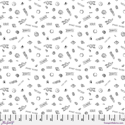 *PRE-ORDER Cancellation Stamps - White Love Letters by Club Hauer for Free Spirit Fabric PWRH130.WHITE