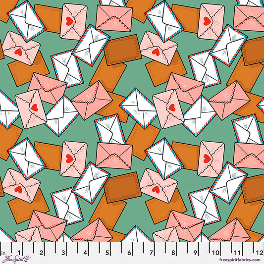 *PRE-ORDER Youve Got Mail - Aqua Love Letters by Club Hauer for Free Spirit Fabric PWRH141.AQUA