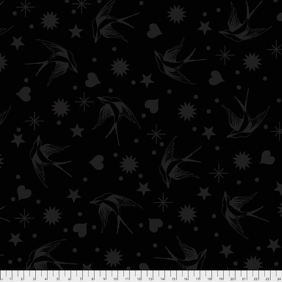 Fairy Flakes INK BLACK TRUE COLORS by Tula Pink Fabric Sold by the Half Yard