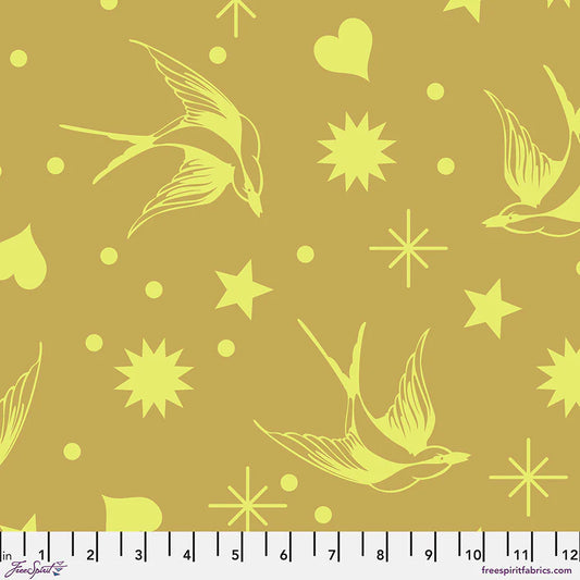Neon Fairy Flakes MOONBEAM Yellow NEON TRUE COLORS by Tula Pink Fabric Sold by the Half Yard
