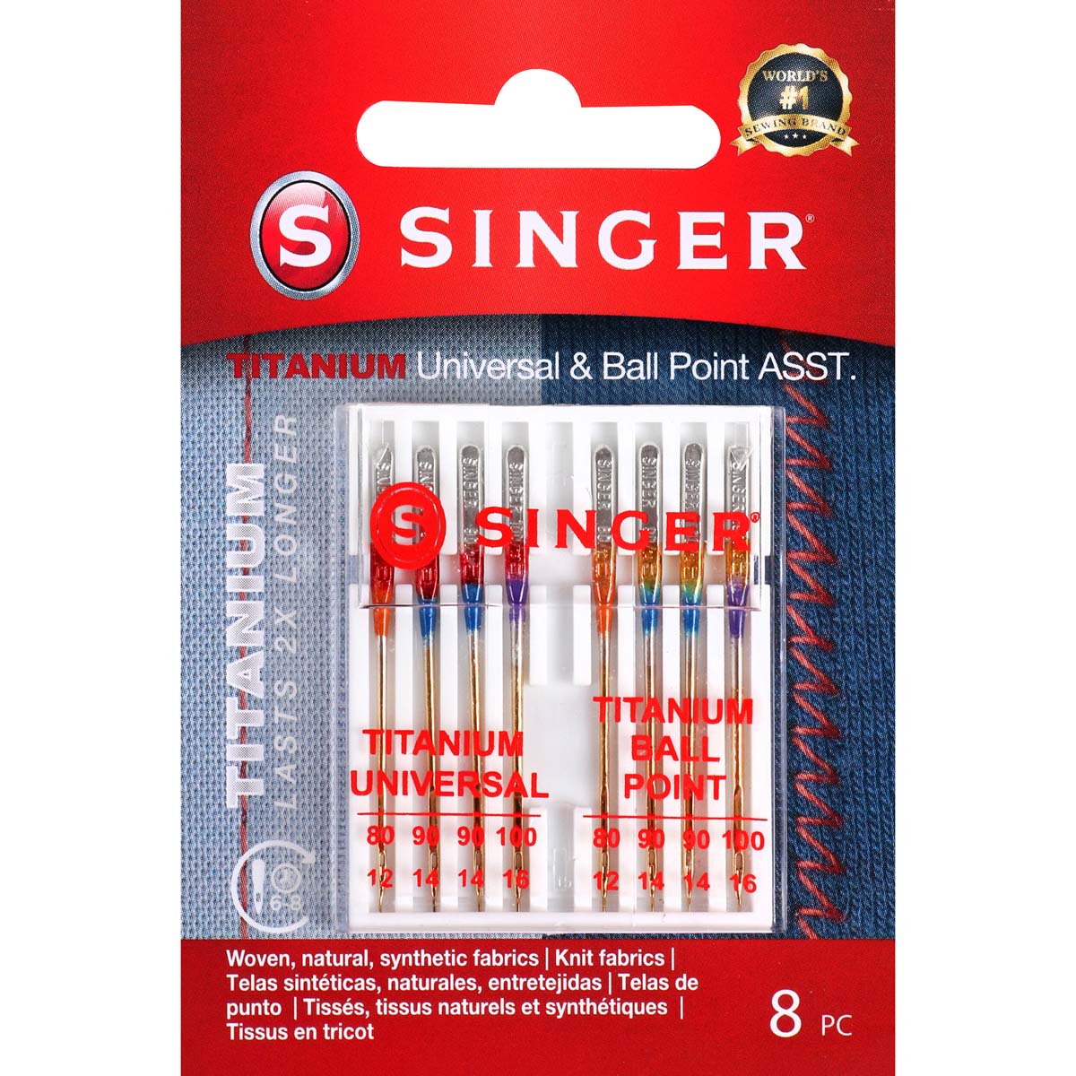 SINGER Assorted Size Titanium Universal Regular & Ball Point Machine Needles Combo Pack (8 Pack)