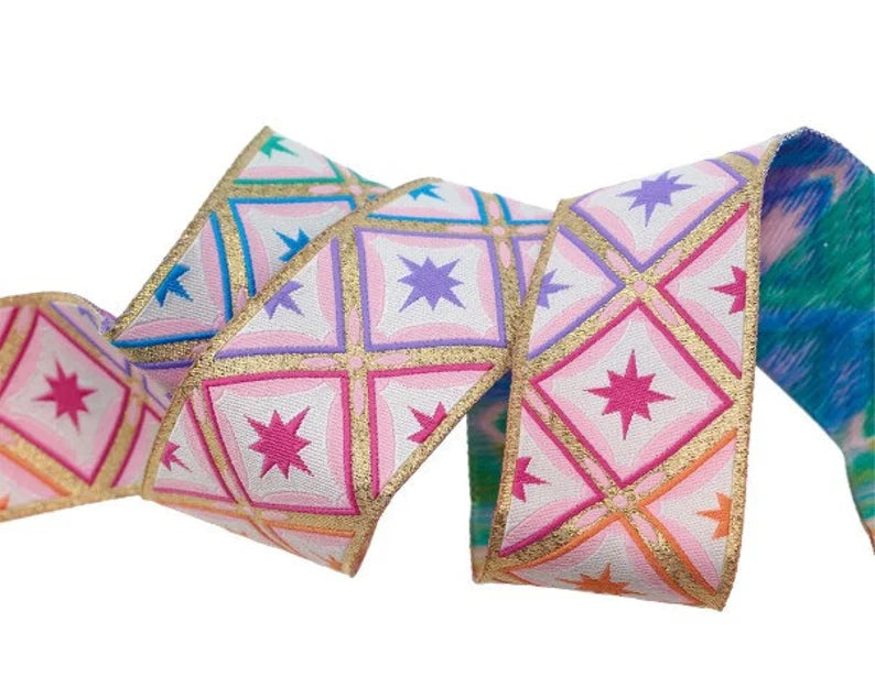 Tula Pink Roar! - Stargazer in Metallic Mint - 1.5" Width Ribbon by Renaissance Ribbons