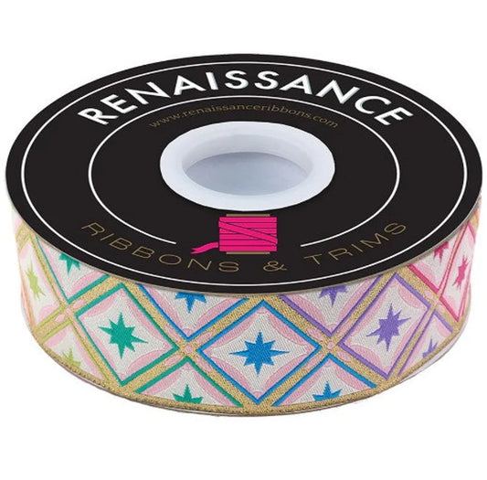 Tula Pink Roar! - Stargazer in Metallic Mint - 1.5" Width Ribbon by Renaissance Ribbons