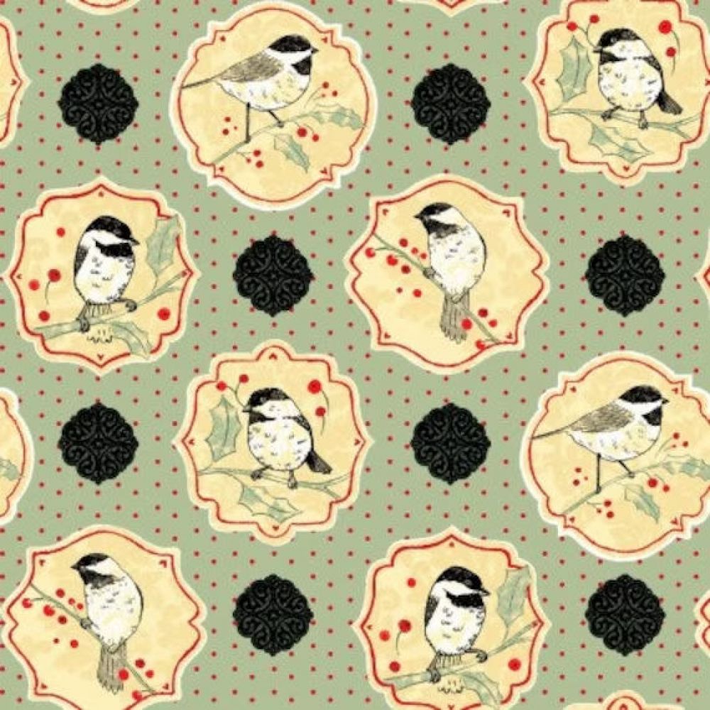 6436-66 CHICKADEE CAMEO Green Christmas Choir for Studio E Fabric