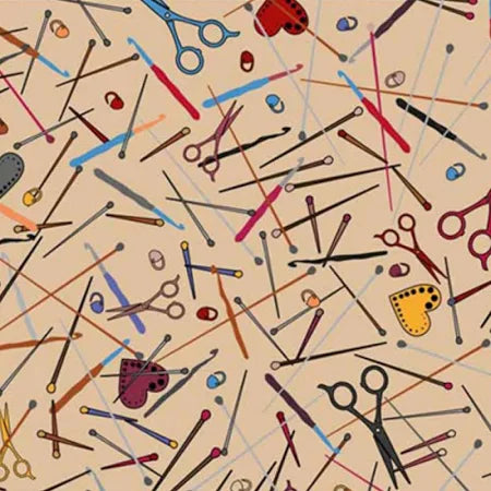 4501-628 Knitting Nook Crochet Sewing Notions by STOF Fabric Sold by the Half Yard