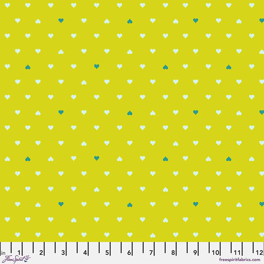 UNCONDITIONAL LOVE HEARTS IN CLOVER LIME GREEN by Tula Pink Fabric