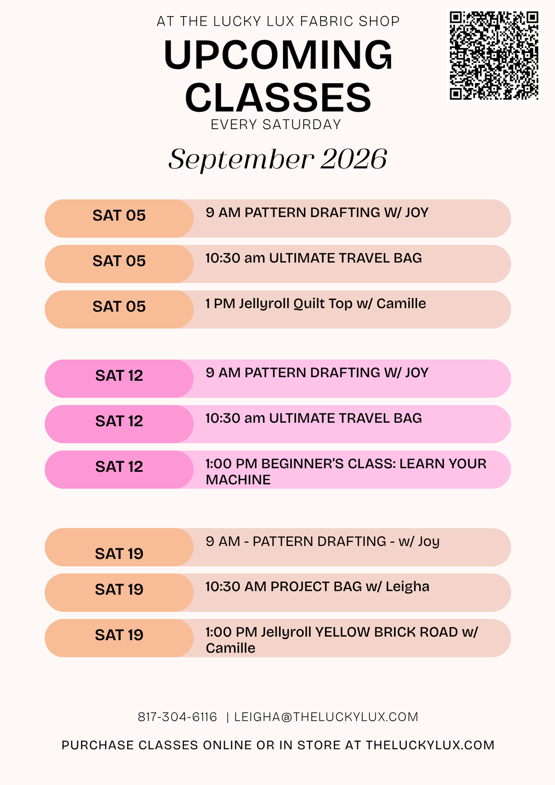 Updated Class Schedule 9.1.26