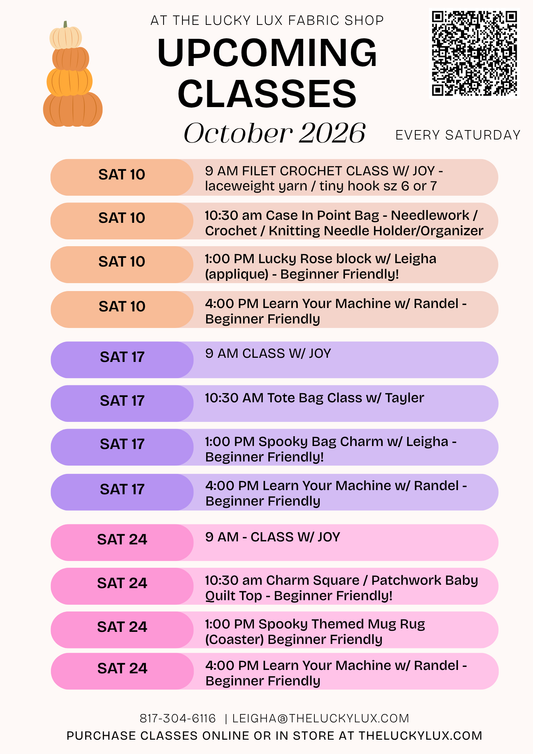 Class Schedule October 10th - November 7th 2026