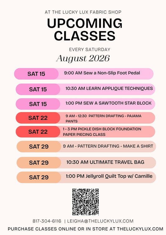 Updated Class Schedule as of August 10th 2026