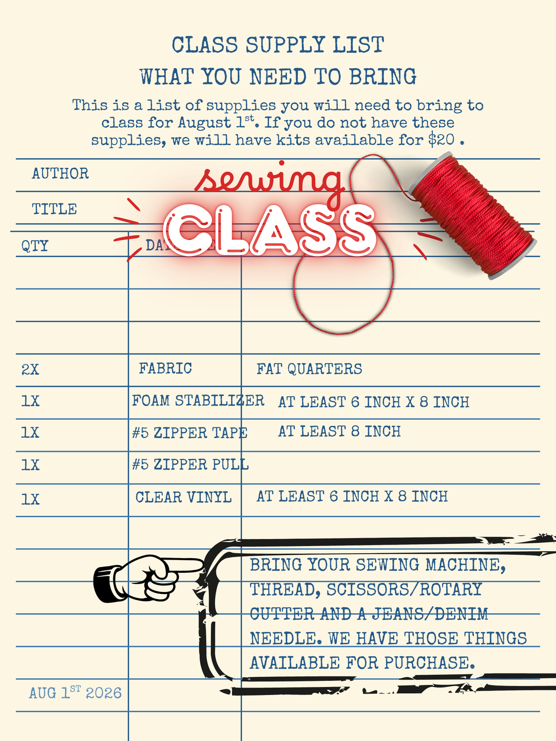 Sewing Class Supplies