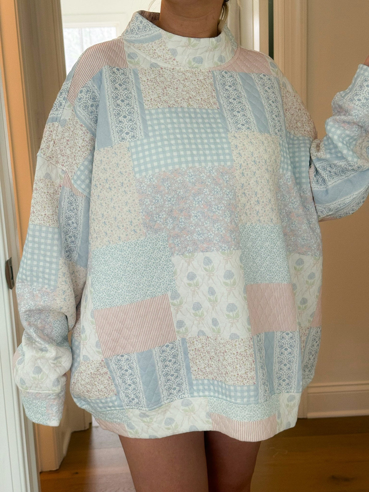Shades Of Blue Quilted Pastel Mockneck Sweatshirt