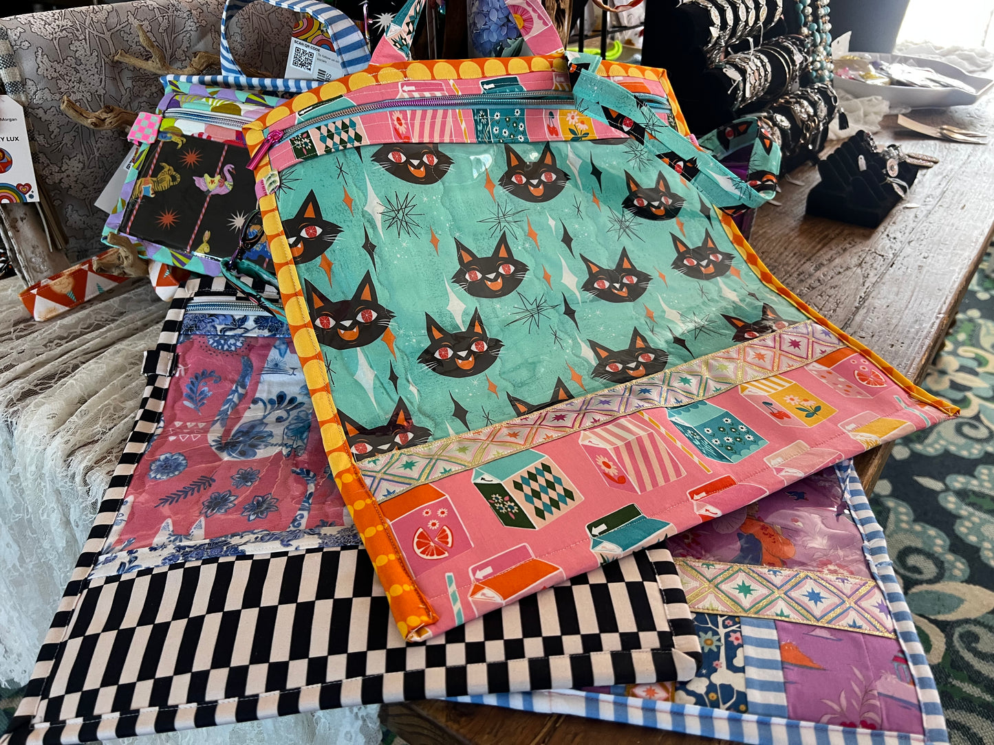 Project Bag Strap Aqua Cat
