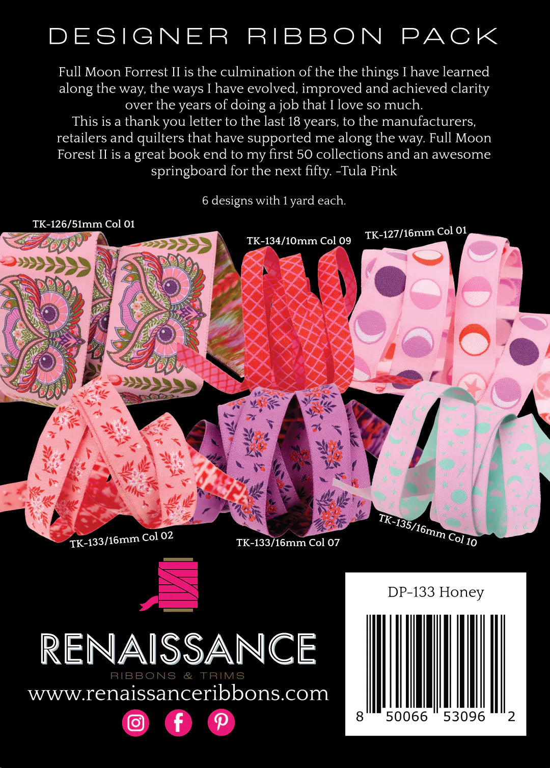 Full Moon Forest II Honey DESIGNER Ribbon PACK by Tula Pink for Renaissance Ribbons