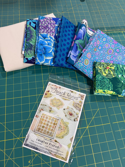 French Roses Kaffe Fassett Fabric Kit - BLUE LAGOON