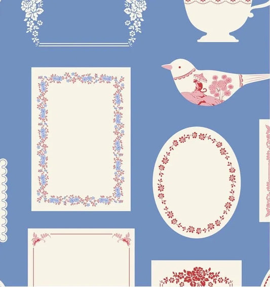 TIL110173-V15 Something Blue - Labels and Ornaments Blue Tilda Fabric Sold by the Half Yard