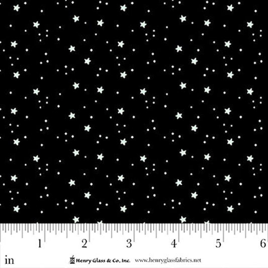 1959G-90 AFTERLIFE PARTY Tossed Stars Black Glow in the Dark by Gail Green for Henry Glass