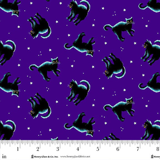 1962G-59 AFTERLIFE PARTY Black Cats on Purple Glow in the Dark by Gail Green for Henry Glass (Copy)