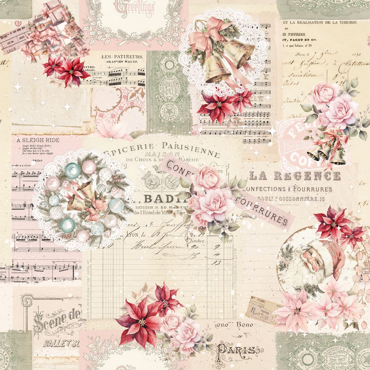 Christmas Magic Digital Christmas Collage 2015-41 Blank Quilting Sold by the Half Yard