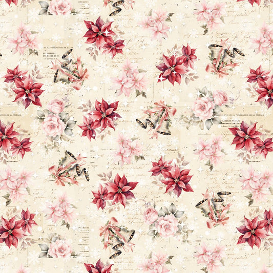 Christmas Magic Digital Poinsettas and Bells 2017-41 Blank Quilting Sold by the Half Yard