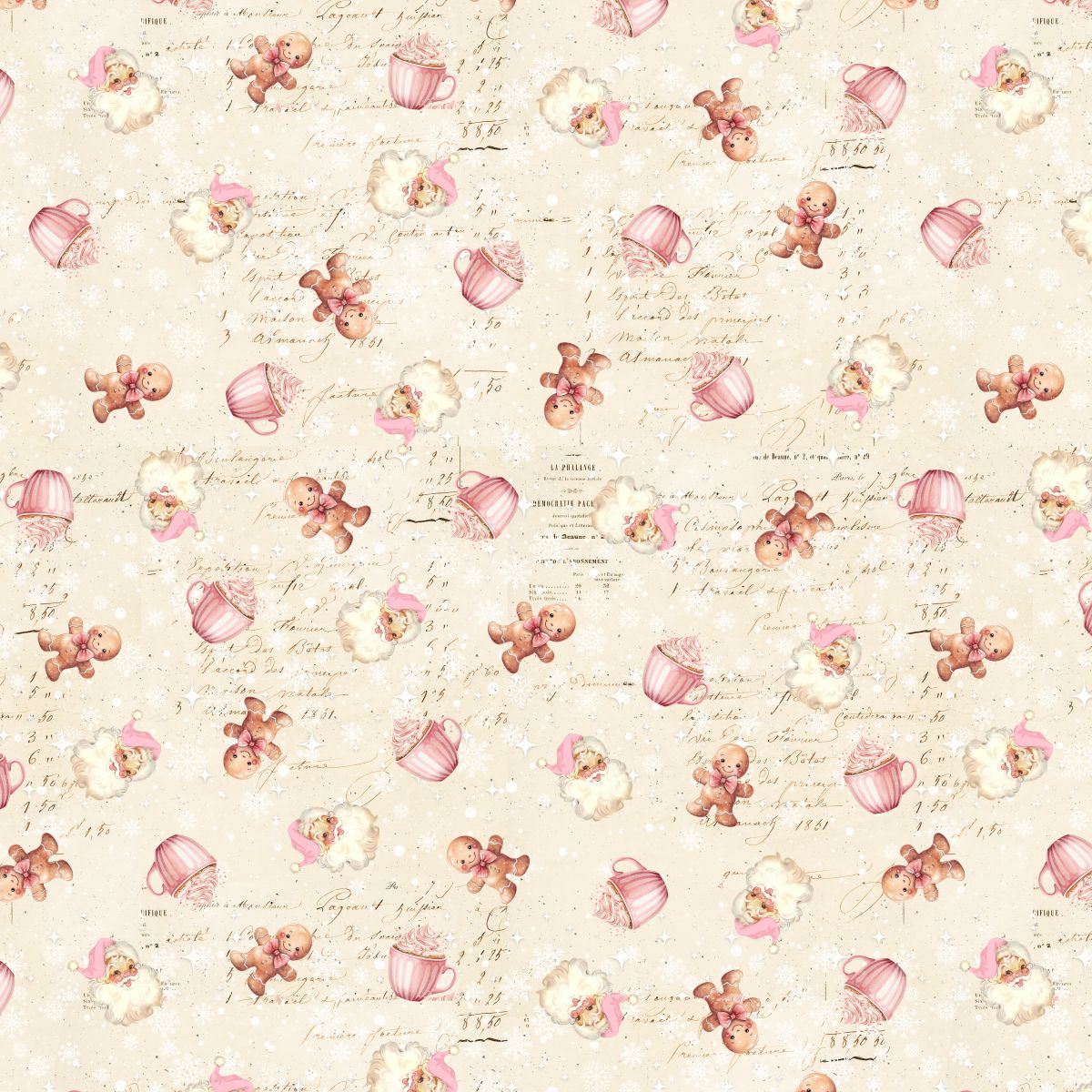 Christmas Magic Digital Gingerbread and Cocoa Cups 2018-41 Blank Quilting Sold by the Half Yard