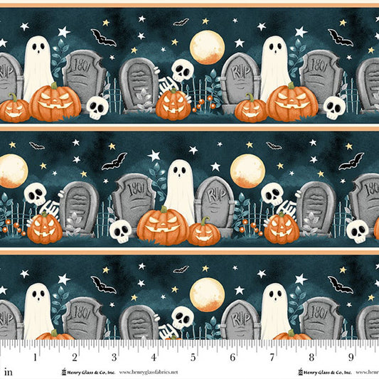 2022G-39 Ghost Graveyard Novelty Graveyard Stripe Glow in the Dark Fabric for Henry Glass
