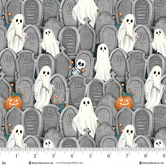 2023G-90 Ghost Graveyard Ghosts in the Graveyard Glow in the Dark Fabric for Henry Glass (Copy)