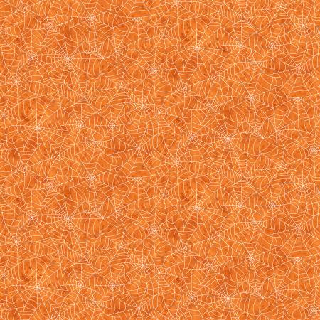 2028g-33 Ghost Graveyard Spiderweb Orange Glow in the Dark Fabric for Henry Glass