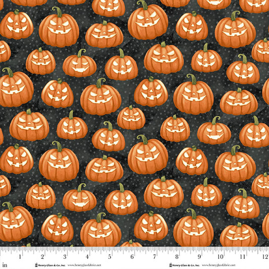 2029g-39 Ghost Graveyard Pumpkins Glow in the Dark Fabric for Henry Glass
