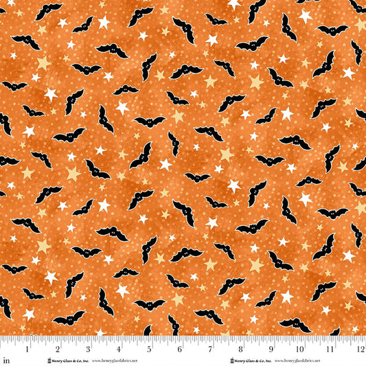2030g-33 Ghost Graveyard Bats Orange Glow in the Dark Fabric for Henry Glass