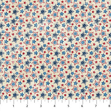 28735-11 American Heartland Cream Multi Star Toss Northcott Fabrics Sold By the Half Yard