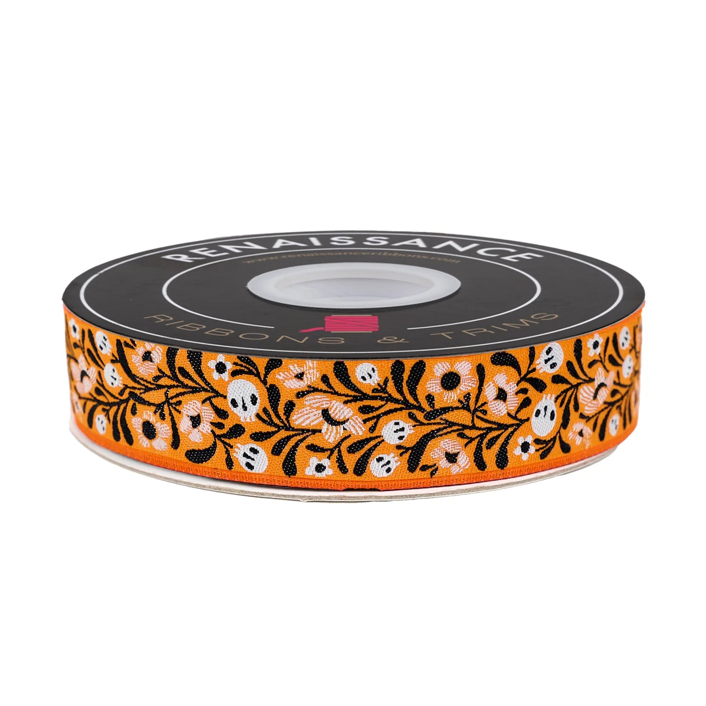 SKULL VINE ORANGE 1" WIDTH - BY CORI DANTINI Ribbon by the yard Renaissance Ribbons