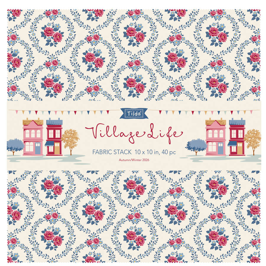 TIL300282 Tilda Village Life Fabric Stack 10 inch Layer Cake 40pcs Cotton Fabric