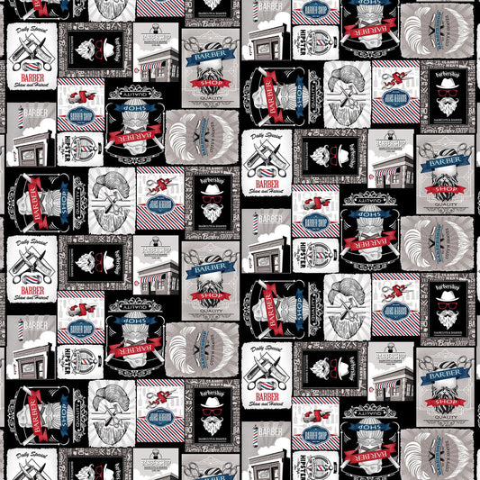 3110-95 HIPSTER GRAY BARBER PATCH Blank Quilting Fabric Sold by the PANEL