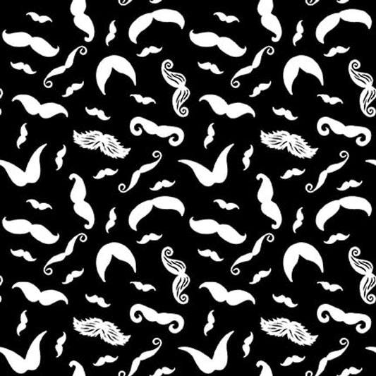 3111-99 HIPSTER Moustaches Black by Blank Quilting Fabric Sold by the Half Yard