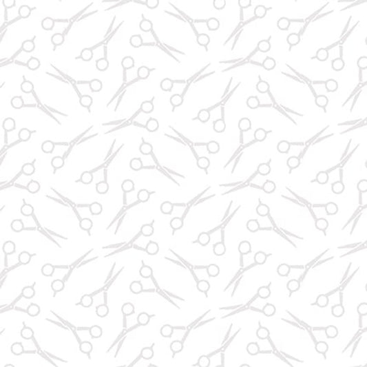 3112-01W HIPSTER Scissors White by Blank Quilting Fabric Sold by the Half Yard