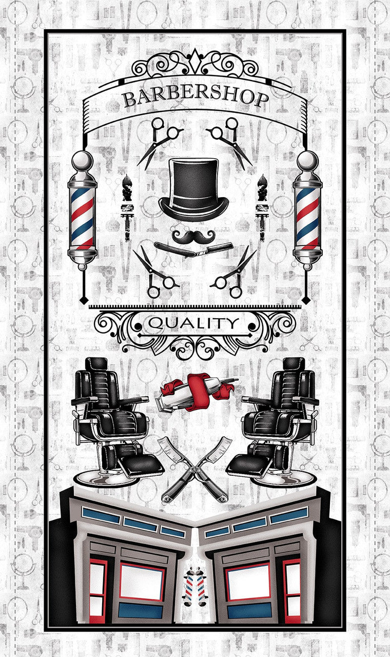 3113P-01 HIPSTER Barbershop Panel by Blank Quilting Fabric Sold by the Panel