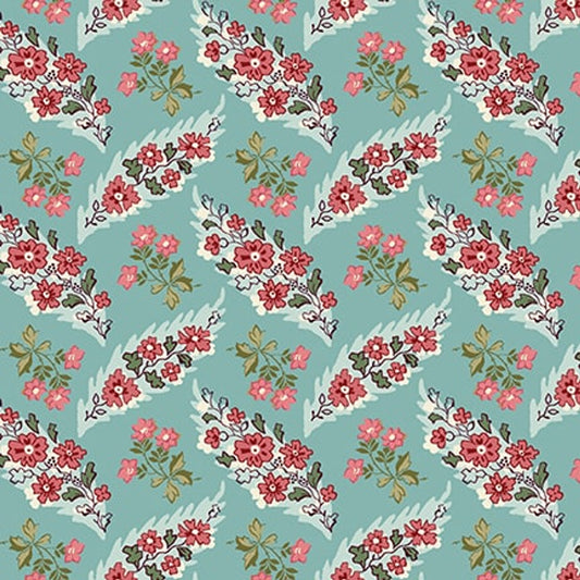 3361-76 FLORAL LEAF TRELLIS TEAL Mariakerke BY Michelle Yeo for Henry Glass
