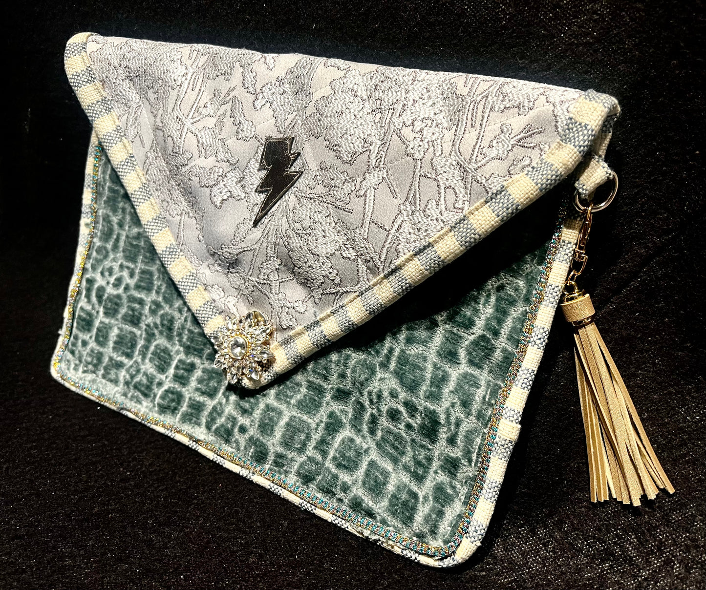 Envelope Purse FROZEN LIGHTNING Clutch in Silvery Blues and Whites