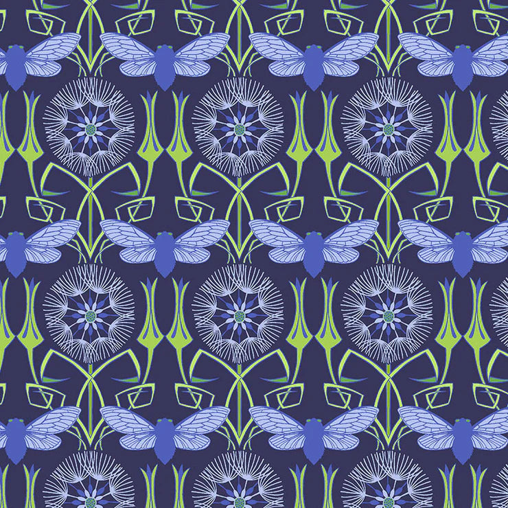 Goats Beard BLUE Flower Dance by Jane Sassaman Fabric Sold by the Half Yard