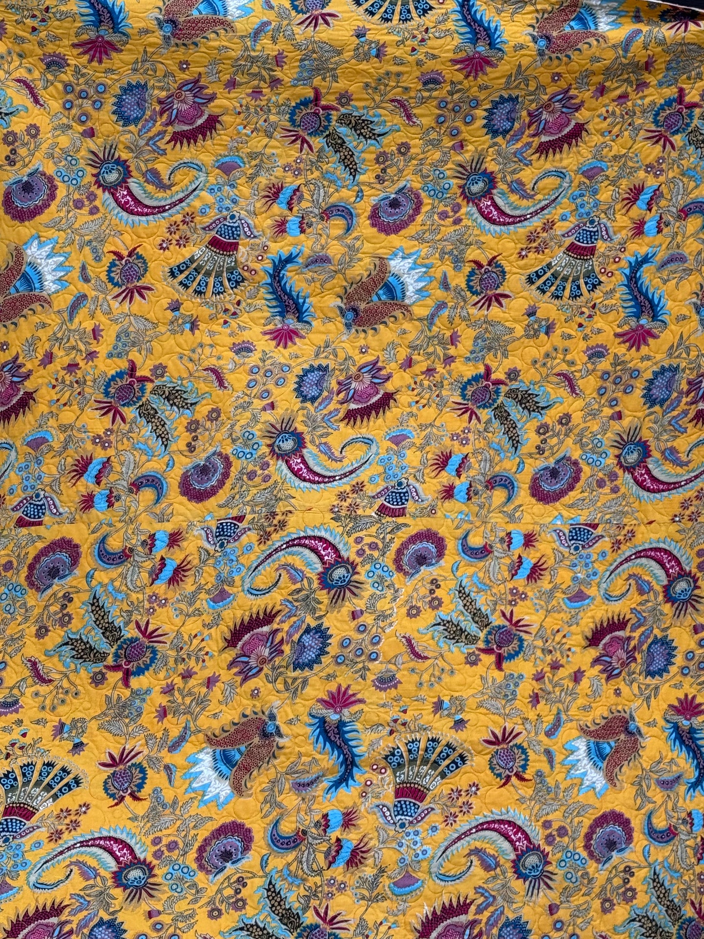 Hand Pieced Hexagon Flower Quilt Orange Large